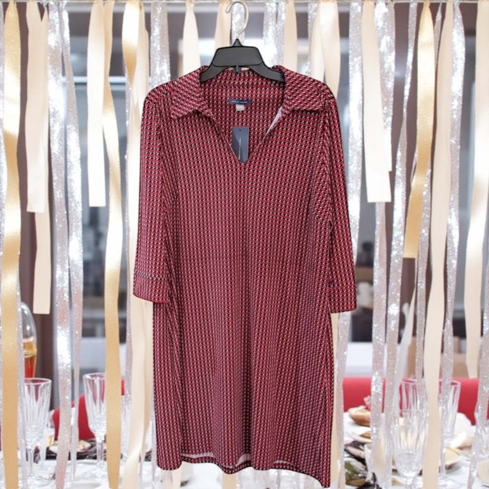 Tommy Hilfiger Womens Plus Size Houndstooth Jersey Dress Chili Pepper/Aubergine